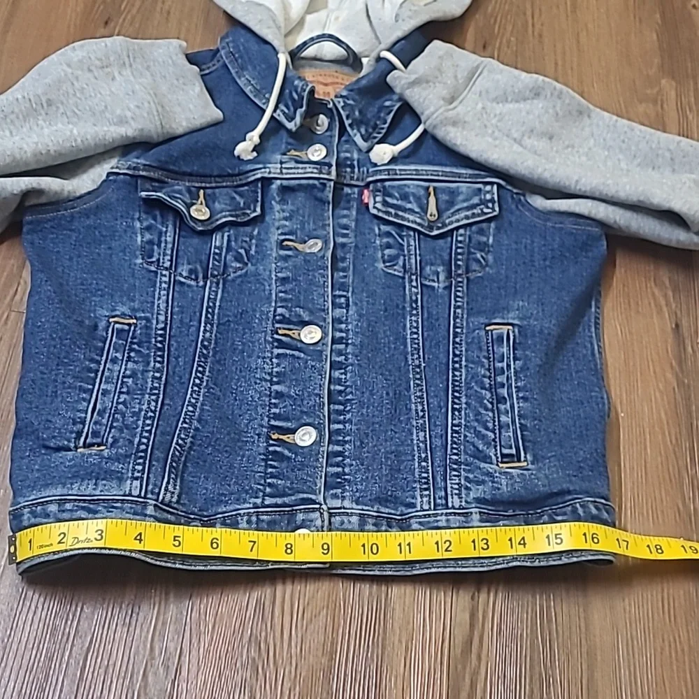 women Denim and Gray Hooded‎ Jacket